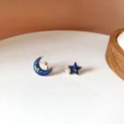 Asymmetrical Crescent Star Stud Earring 1 Pair - Blue - One Size