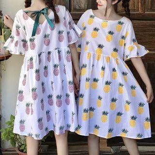 Pineapple Print Elbow-sleeve Dress