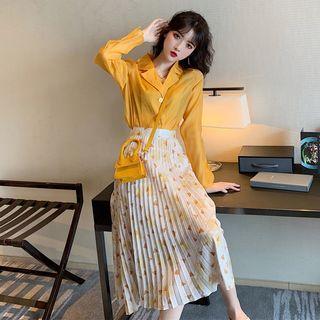 Plain Shirt / Patterned Pleated Skirt