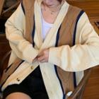 Color Block Cardigan Off-white & Brown - One Size