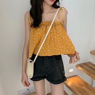 Sleeveless Drawstring Polka Dot Top