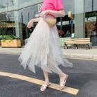 Sequin Asymmetric A-line Mesh Skirt