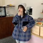 Mock Two-piece Plaid Hodded Padded Coat