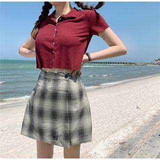 Collared Short-sleeve Crop Top