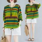 Striped Elbow-sleeve T-shirt Stripes - Green - One Size