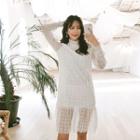 Mock-neck Ruffle-hem Laced Dress