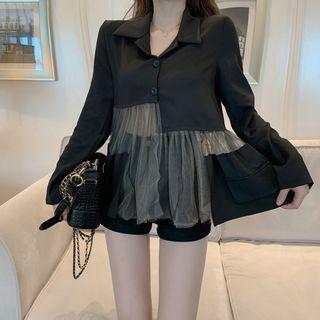 Sheer Panel Crop Blazer Black - One Size