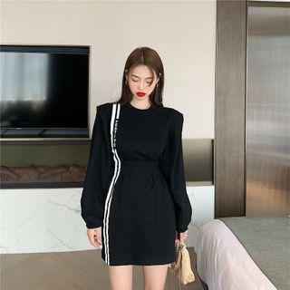 Lettering Striped Long-sleeve Mini T-shirt Dress