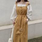 Long-sleeve Off-shoulder Top / Midi Pinafore Dress