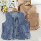 Plain Faux-shearling Single-breasted Jacket