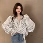 Lace Trim Dotted Cropped Blouse