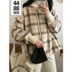 Hooded Turtle-neck Plaid Top