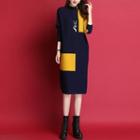 Two-tone Midi Sheath Sweater Dress