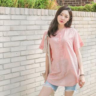 Mandarin-collar Half-placket Pattern Shirt