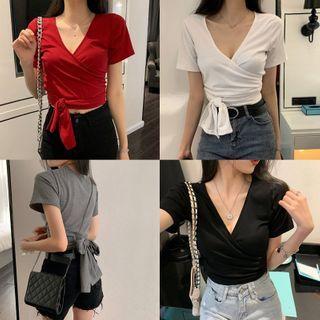 Short-sleeve Wrap V-neck T-shirt