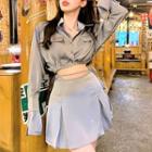 Long-sleeve Cropped Blouse / A-line Skirt