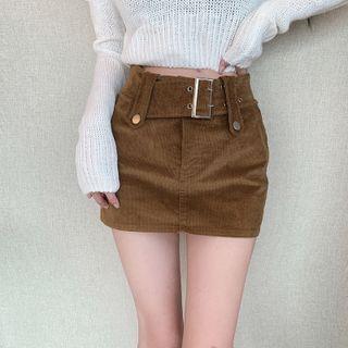 Belted Corduroy Mini Skirt