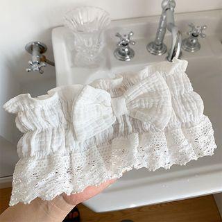Bow Accent Lace Trim Wash Headband White - One Size