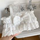 Bow Accent Lace Trim Wash Headband White - One Size