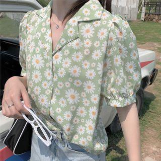 Daisy Printed Short-sleeve Button-up Shirt
