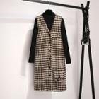 Set: Mock Neck Sweater + Sleeveless Plaid A-line Dress + Crossbody Bag