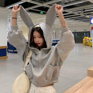 Rabbit Ear Hooded Zip Sweatshirt Gray - One Size