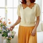 Contrast Scallop-collar Pastel Knit Top