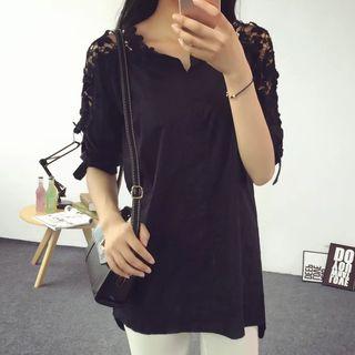 Crochet Panel Elbow Sleeve Tunic