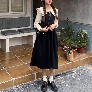 Lace Trim Blouse / Midi Overall Dress