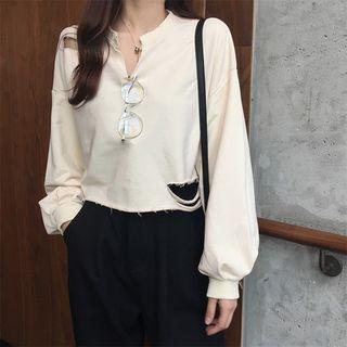 Ripped Crop Pullover / Straight-cut Pants