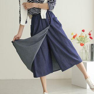 Band-waist Button-trim Wrap Skort