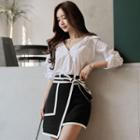 V-neck Shirt / Contrast Trim Mini Pencil Skirt