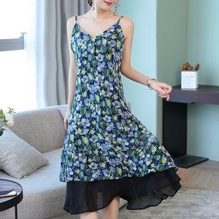 Floral Strappy Midi A-line Dress