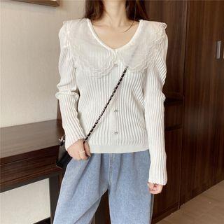 Long-sleeve Layered Collar Knit Top