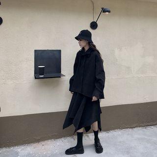 Plain Shirt / Asymmetric Hem A-line Skirt