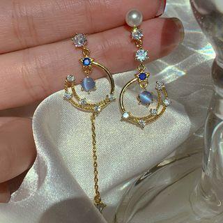 Asymmetrical Rhinestone Hoop Drop Earring / Clip-on Earring