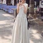 Retro Striped Sleeveless Cotton Linen Dress As Shown In Figure - One Size