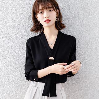 V-neck Tie-neck Chiffon Blouse