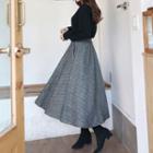 Wool Blend Houndstooth Midi Flare Skirt Black - One Size