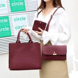 Set: Faux Leather Tote Bag + Clutch + Pouch
