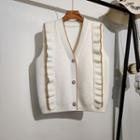 Ruffle Trim Button-up Sweater Vest