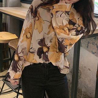 Long-sleeve Floral-print Shirt Yellow - One Size