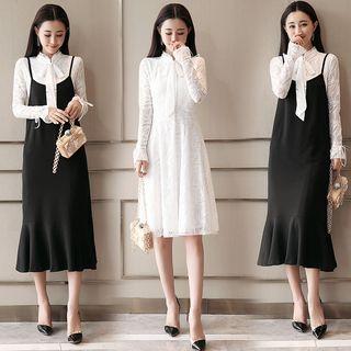Spaghetti Strap Mermaid Midi Dress / Long-sleeve A-line Lace Dress