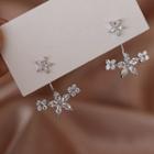 925 Sterling Silver Rhinestone Flower Swing Earring 1 Pair - White Gold - One Size