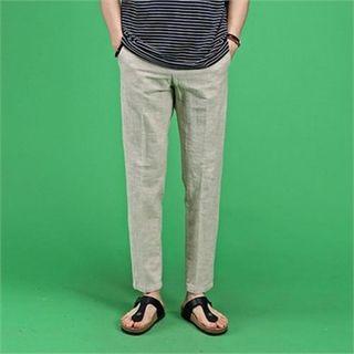 Band-waist Linen-blend Pants