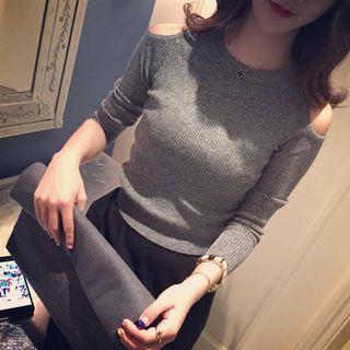 Cold-shoulder Slim-fit Long-sleeve Top