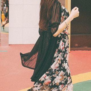 3/4-sleeve Open-front Sheer Cardigan