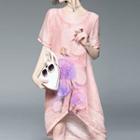 Short-sleeve Printed A-line Midi Dress