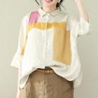 Color Block 3/4-sleeve Shirt As Shown In Figure - One Size
