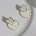 Sterling Silver Heart Stud Earring 1 Pair - S925 Silver - White - One Size